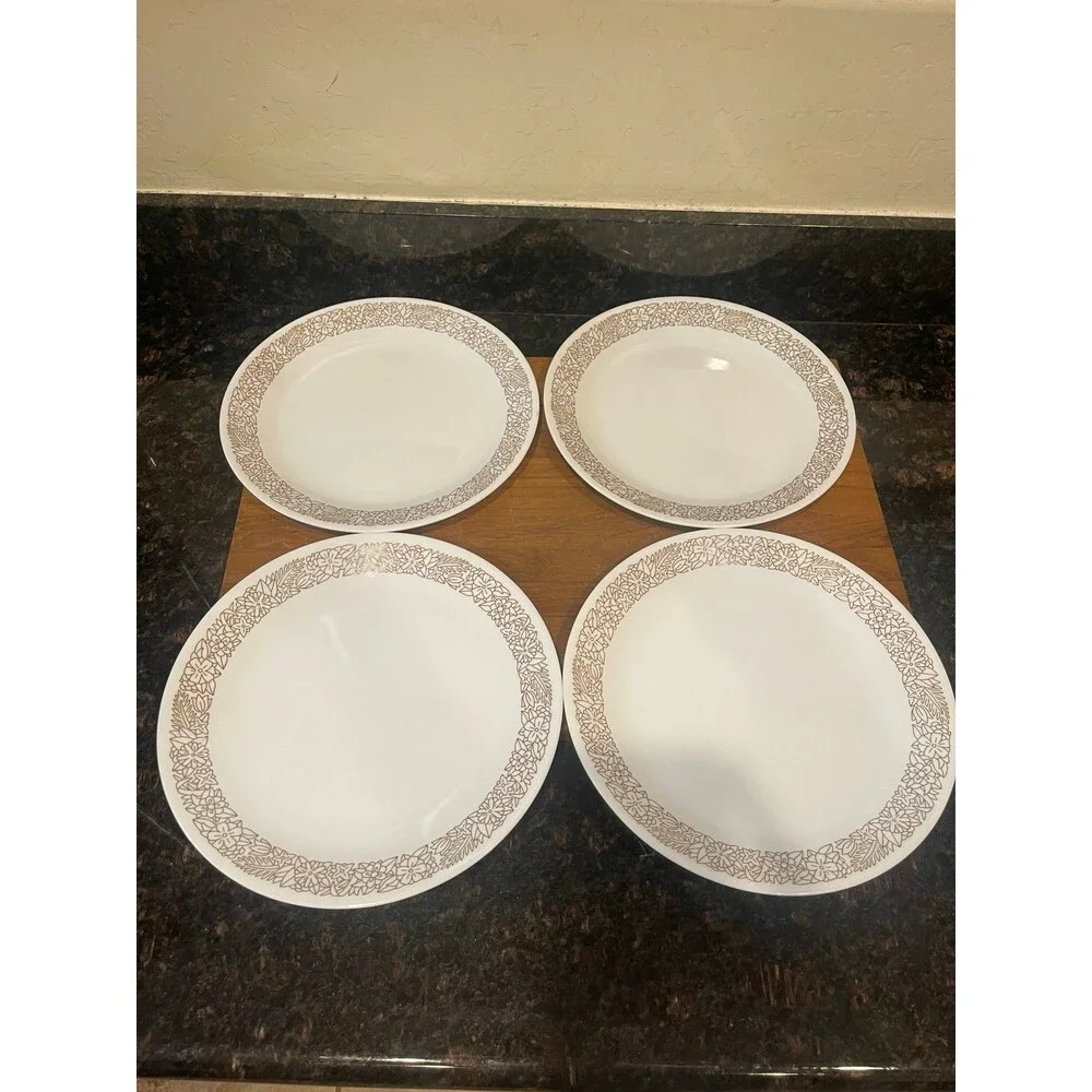 4 Corelle WOODLAND BROWN Dinner Plates